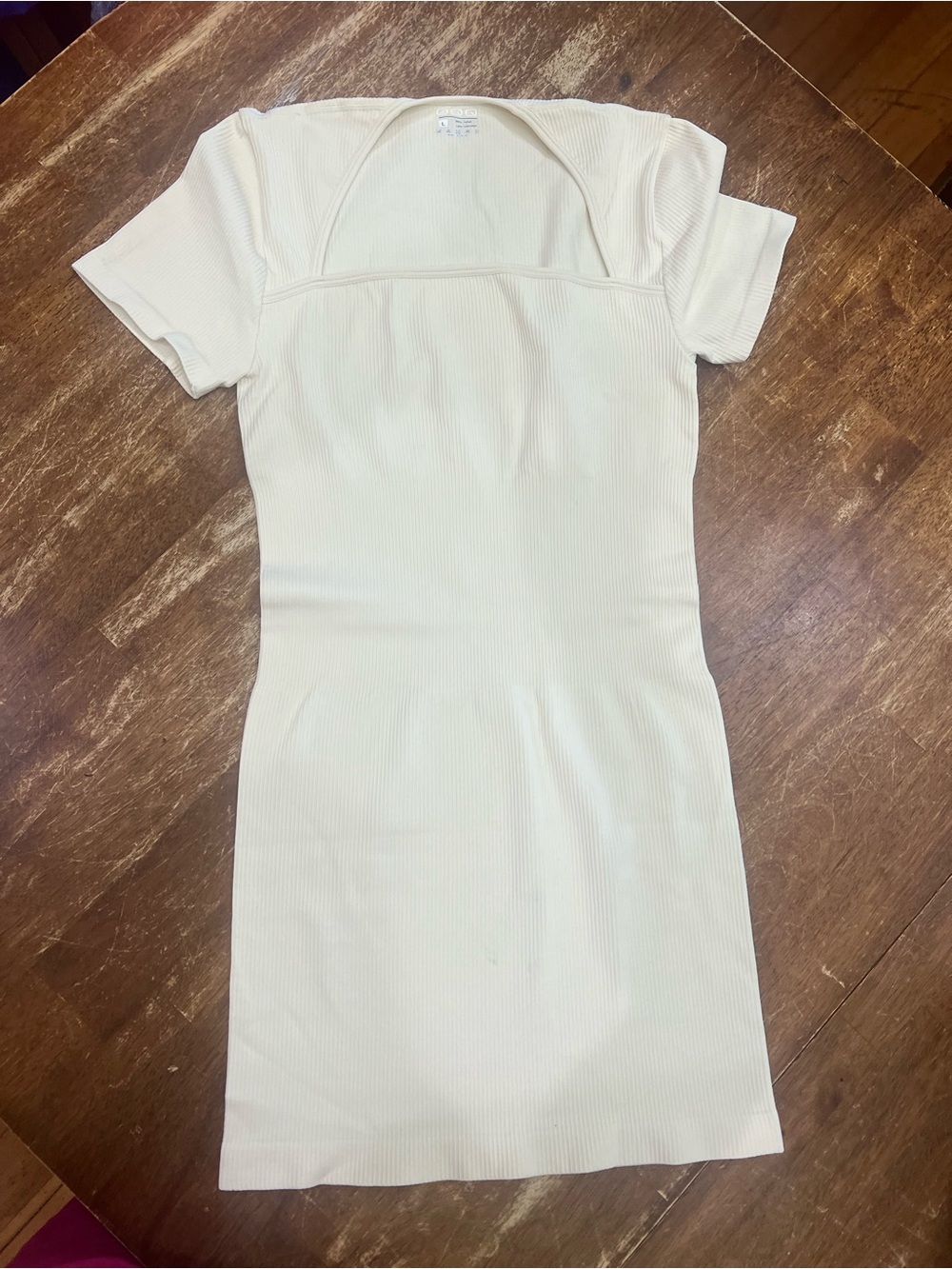 OQQ Ribbed Square-Neck Mini Dress in Cream
